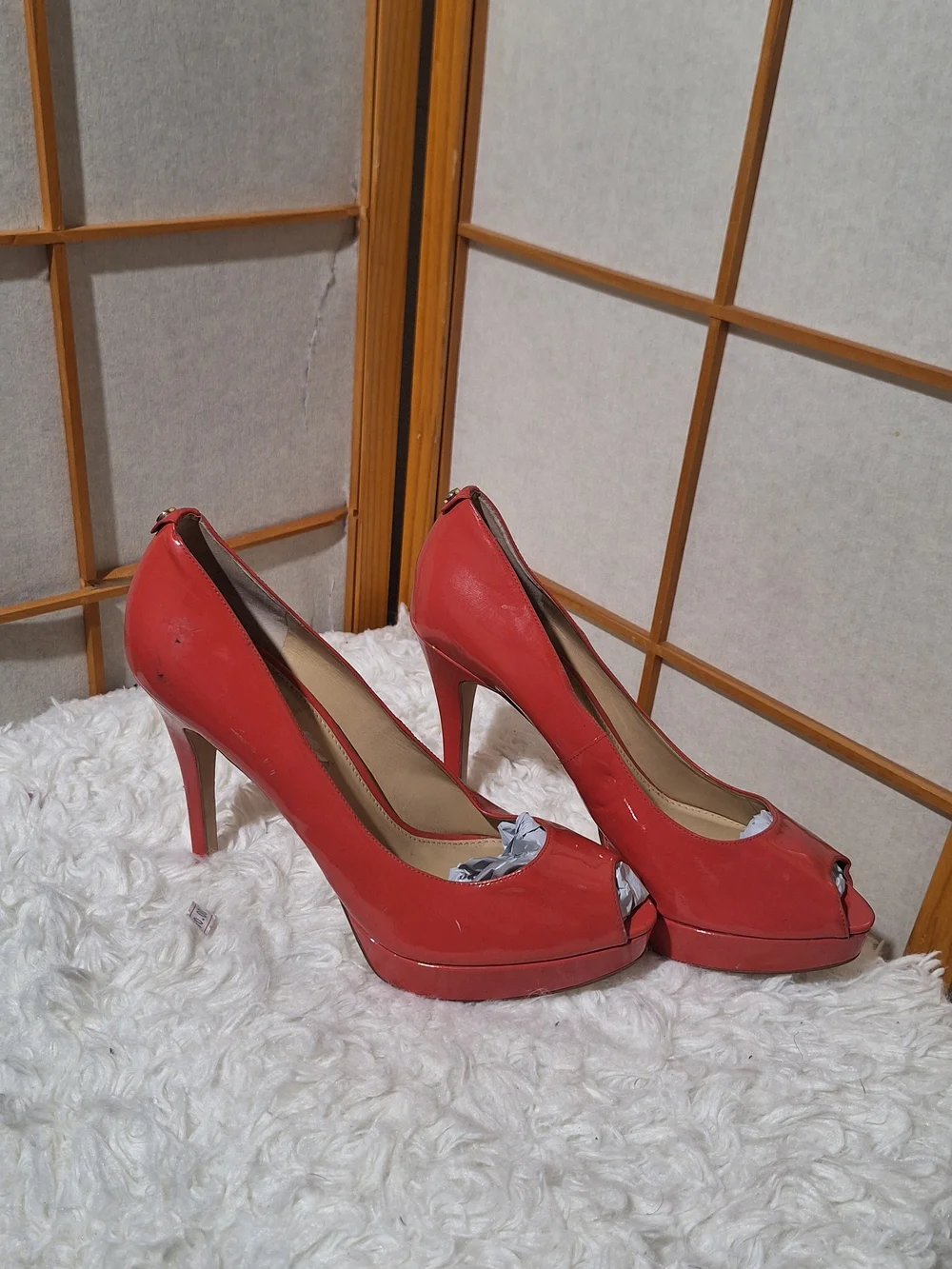 Pink  Patent Peep-Toe High Heels - Women
